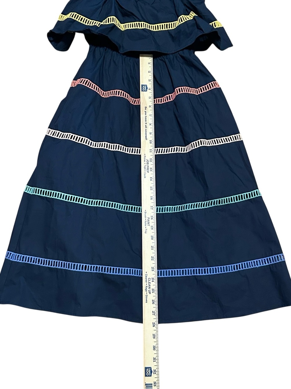 New English Factory Tiered Ruffle Dress Navy Size XS Tank Lace Ric Rack - Picture 3 of 4